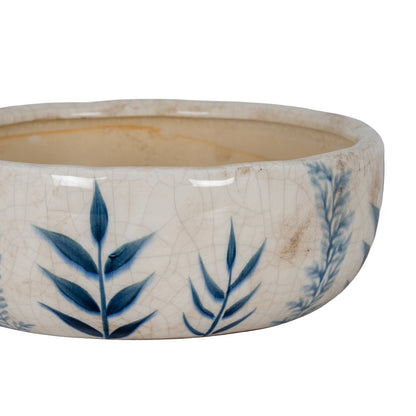 Small Blue Flora Bowl Pot - WHITE