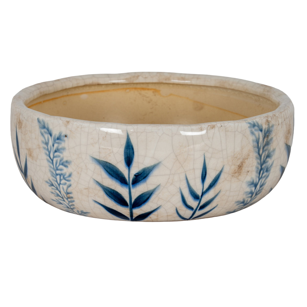 Small Blue Flora Bowl Pot - WHITE