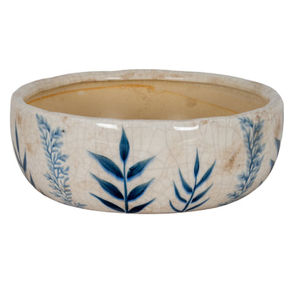 Small Blue Flora Bowl Pot - WHITE