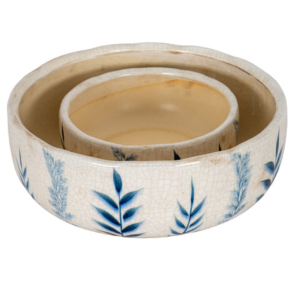 Large Blue Flora Bowl Pot - WHITE