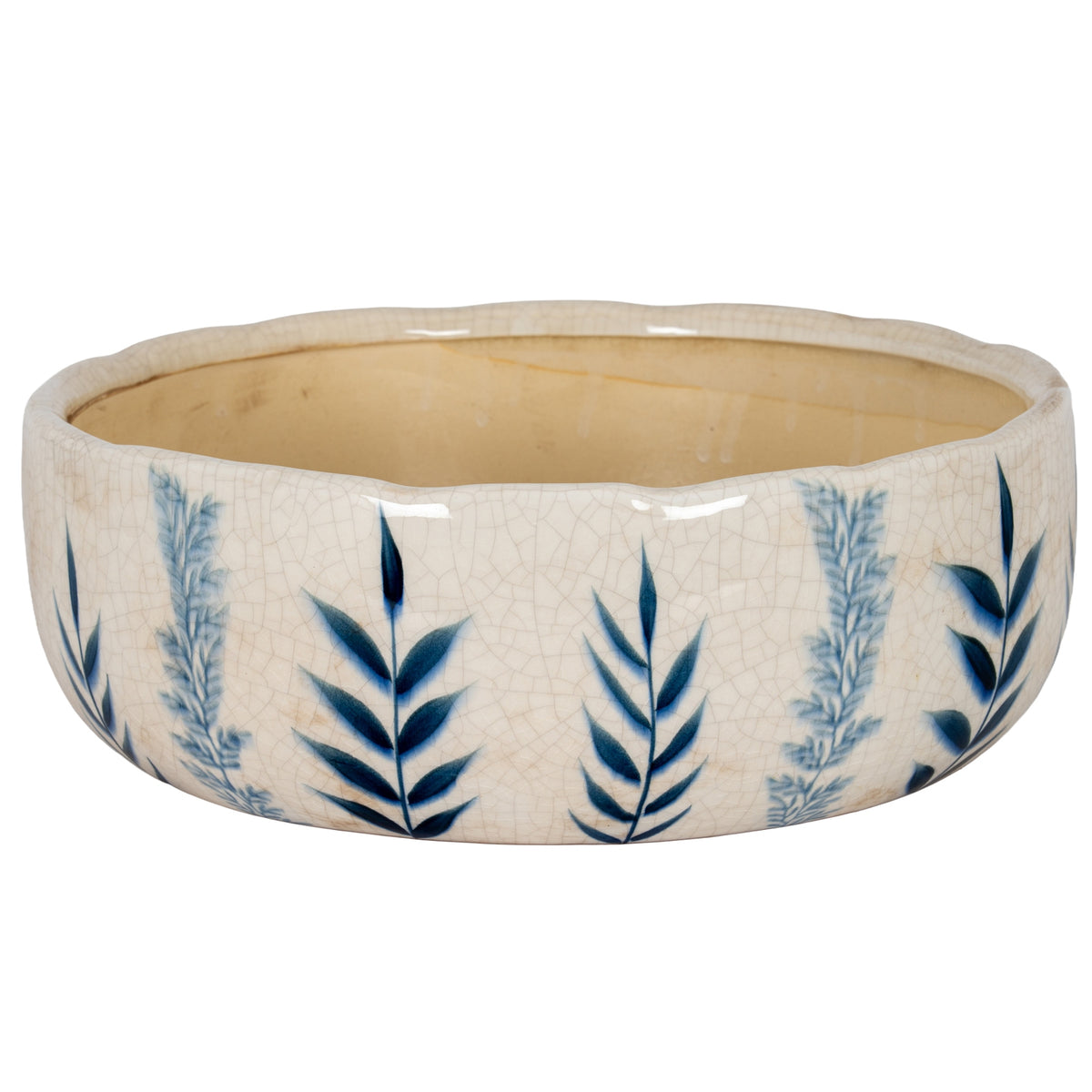 Large Blue Flora Bowl Pot - WHITE
