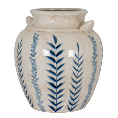 Blue Flora Amphora Vase - WHITE