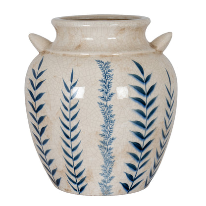 Blue Flora Amphora Vase - WHITE