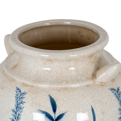 Blue Flora Amphora Vase - WHITE