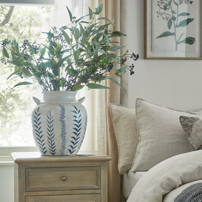 Blue Flora Amphora Vase - WHITE