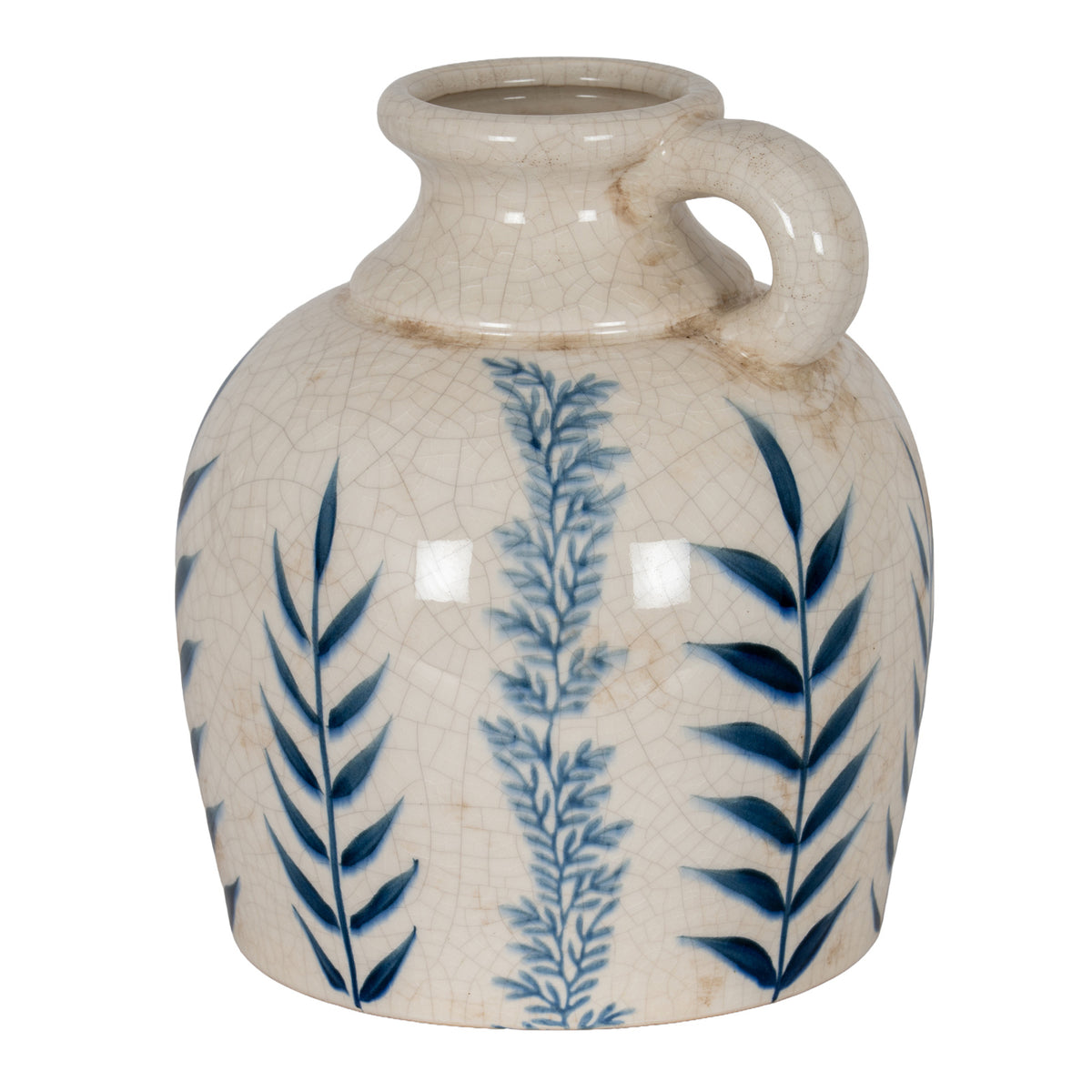 Blue Flora Amphora Jug Vase - WHITE