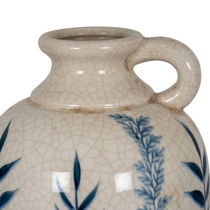 Blue Flora Amphora Jug Vase - WHITE