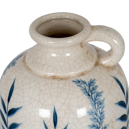 Blue Flora Amphora Jug Vase - WHITE