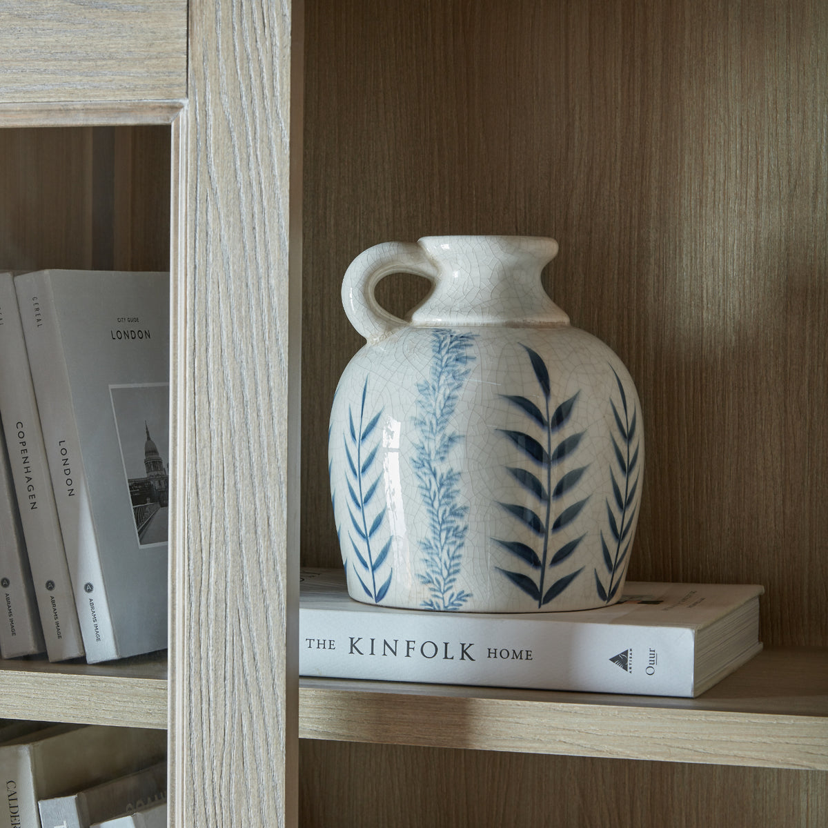 Blue Flora Amphora Jug Vase - WHITE