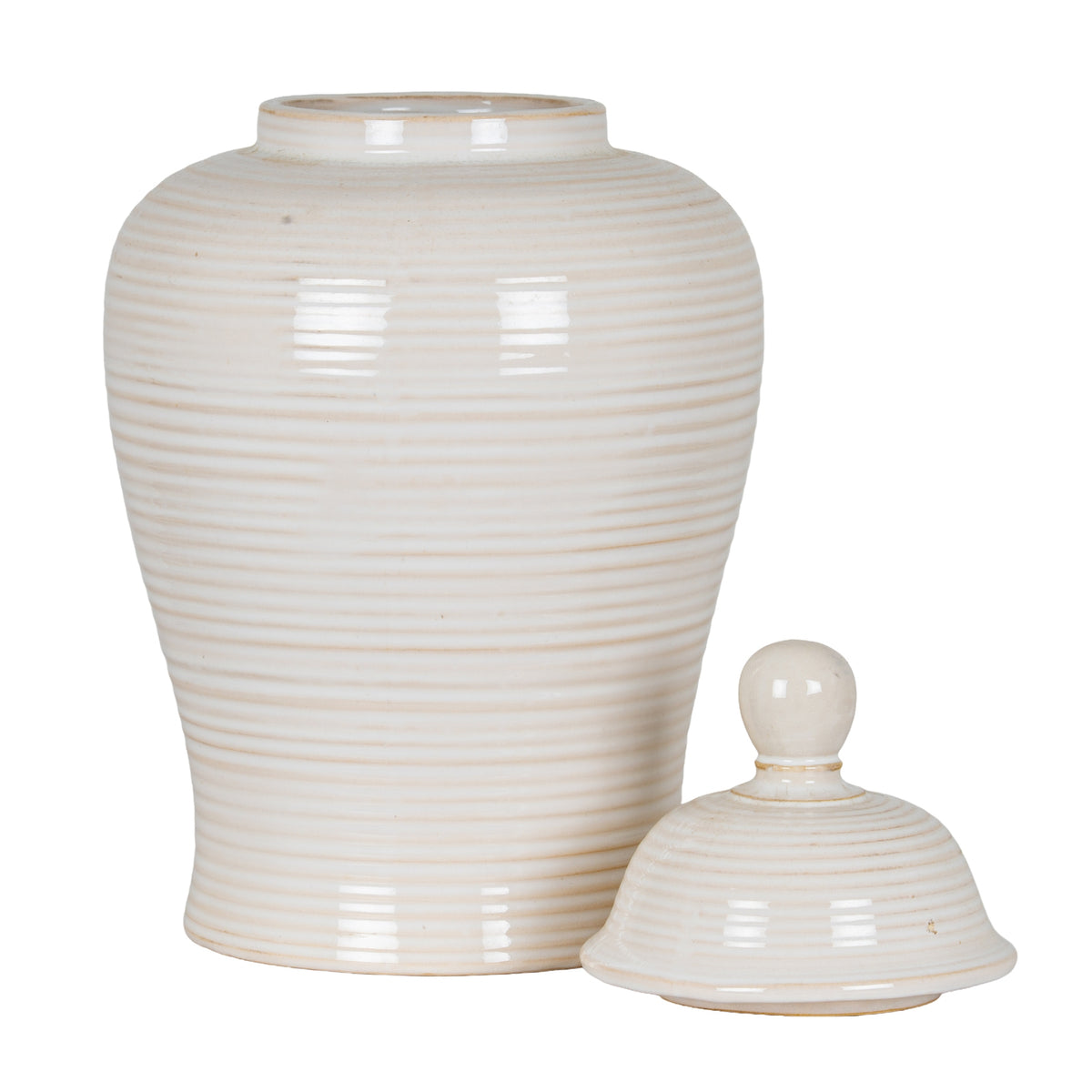 Neva Lidded Ceramic Ginger Jar - WHITE