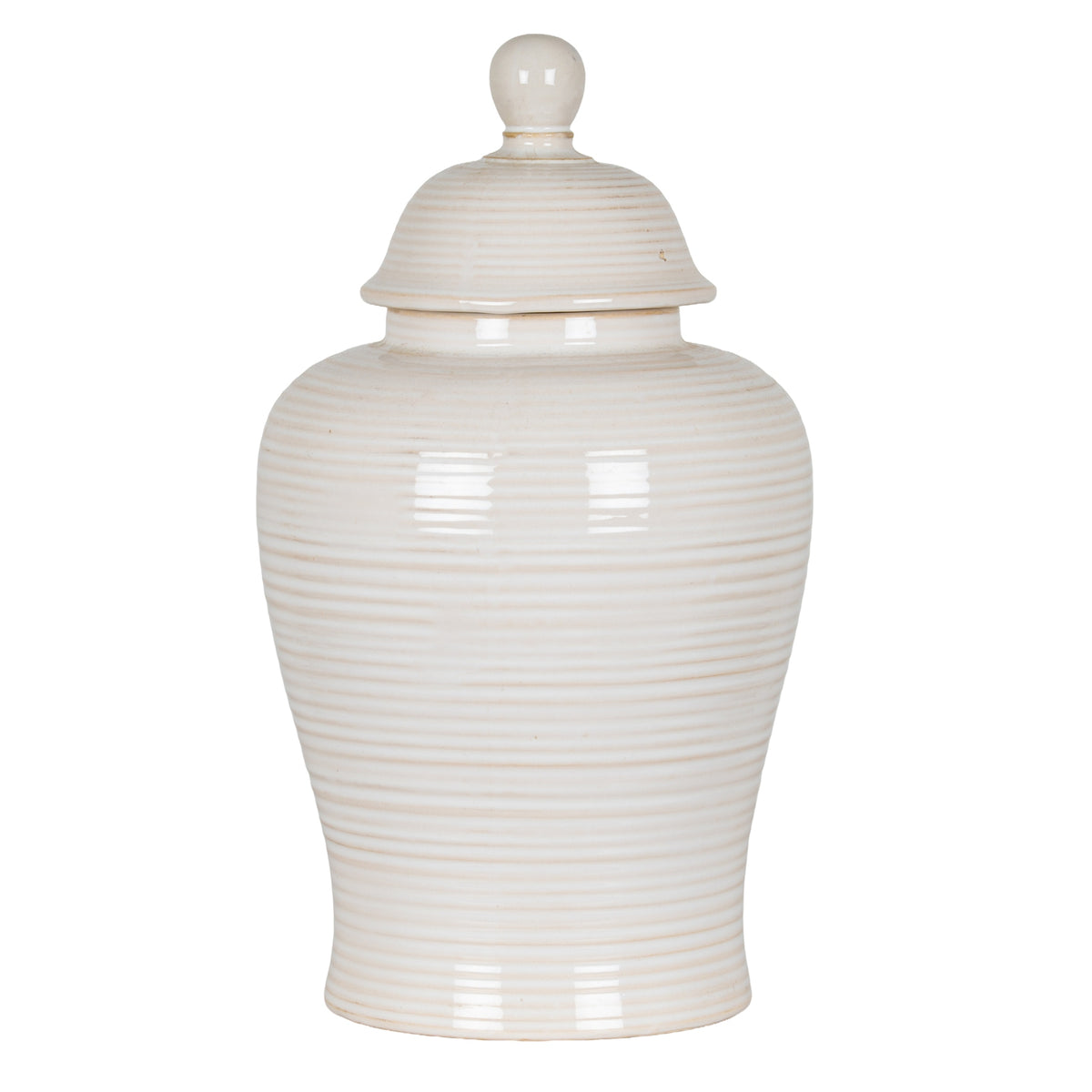 Neva Lidded Ceramic Ginger Jar - WHITE