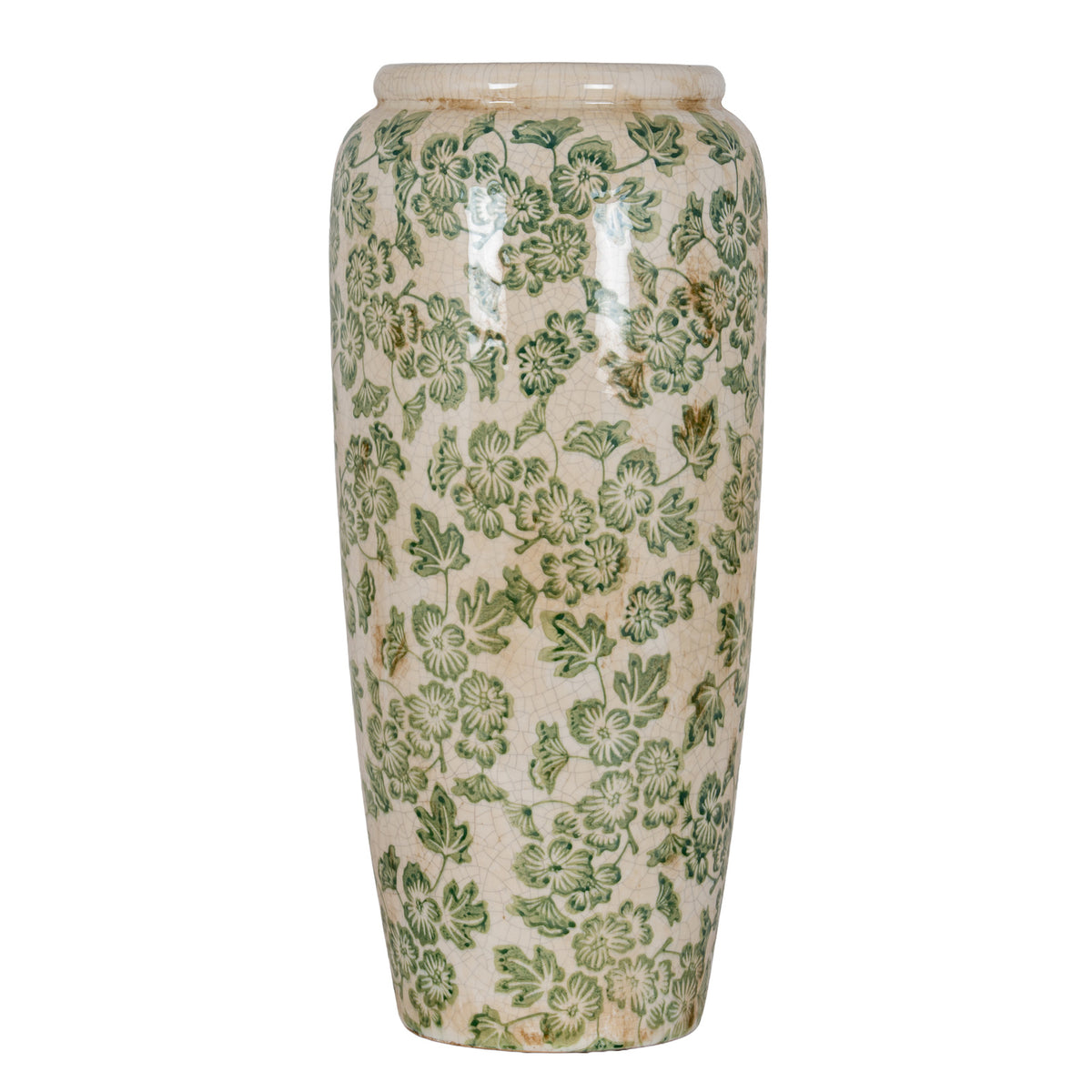 Large Green Clover Tall Olpe Vase - WHITE