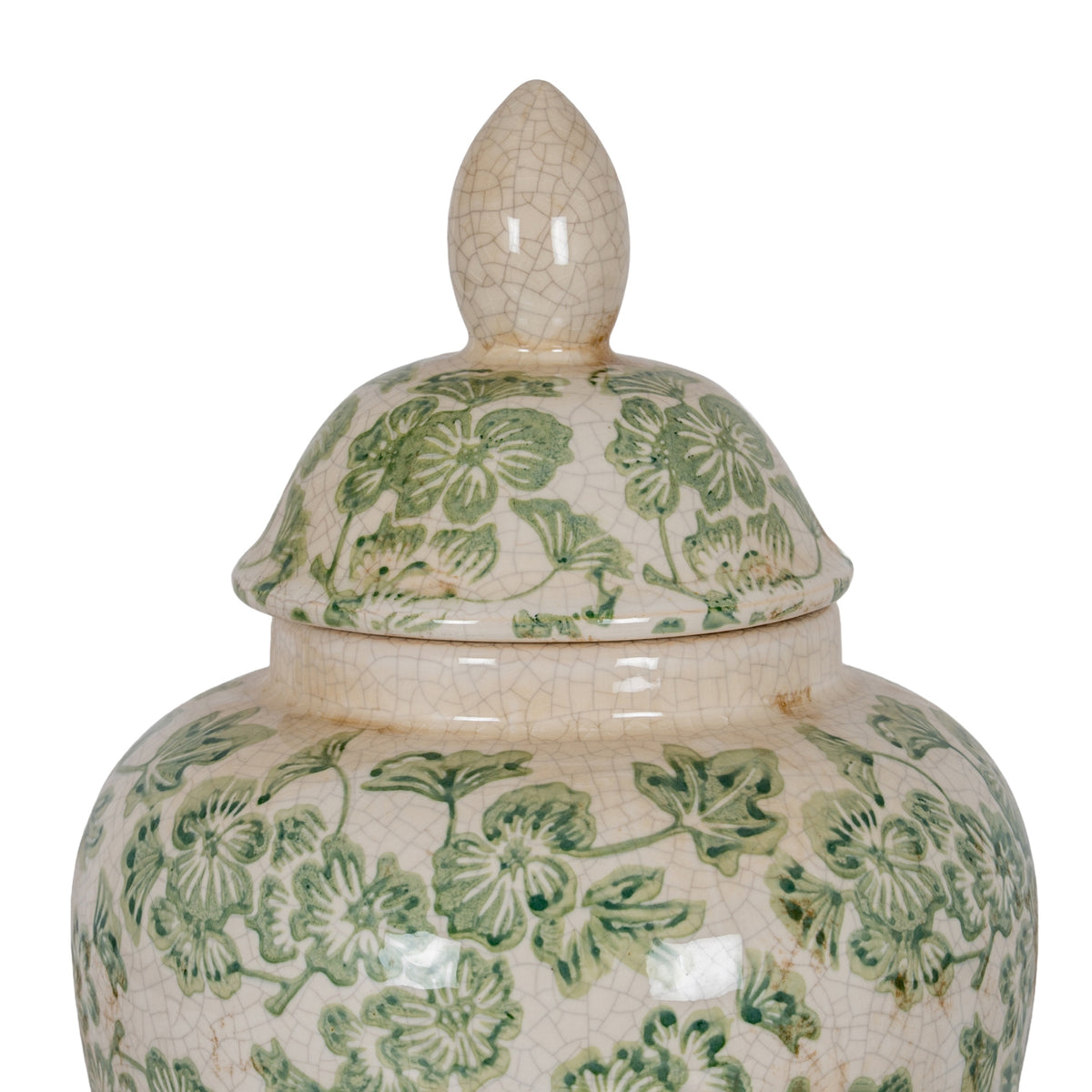 Green Clover Ceramic Ginger Jar - WHITE