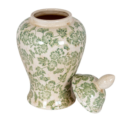 Green Clover Ceramic Ginger Jar - WHITE