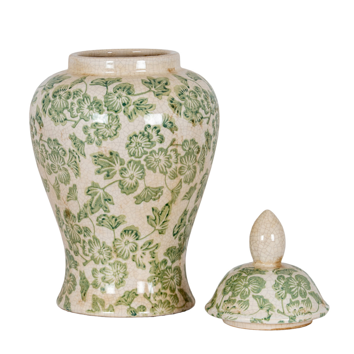 Green Clover Ceramic Ginger Jar - WHITE