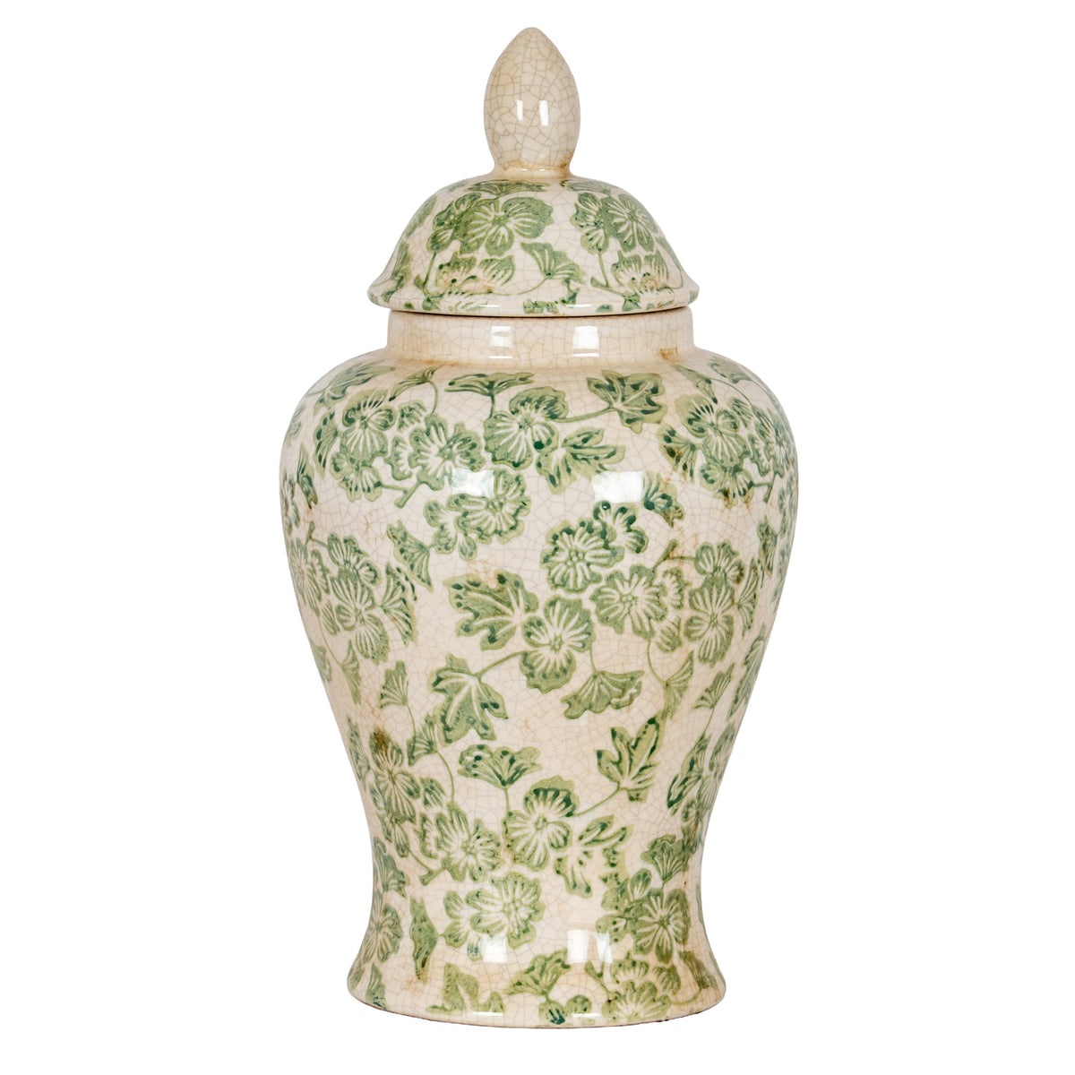 Green Clover Ceramic Ginger Jar - WHITE