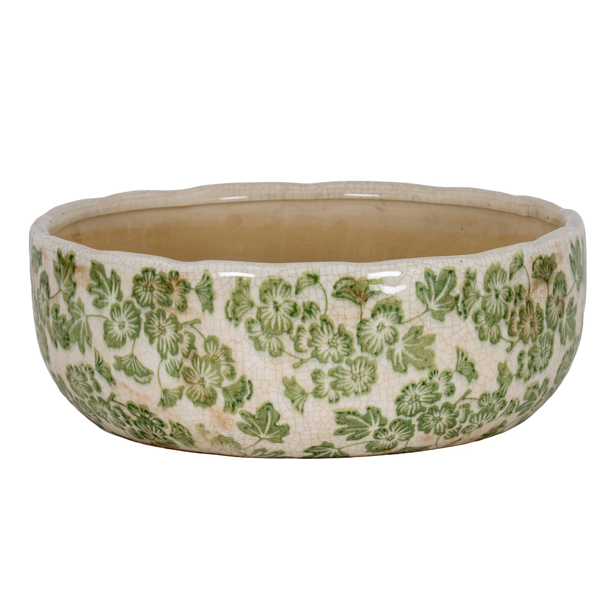 Small Green Clover Ceramic Bowl Pot - WHITE