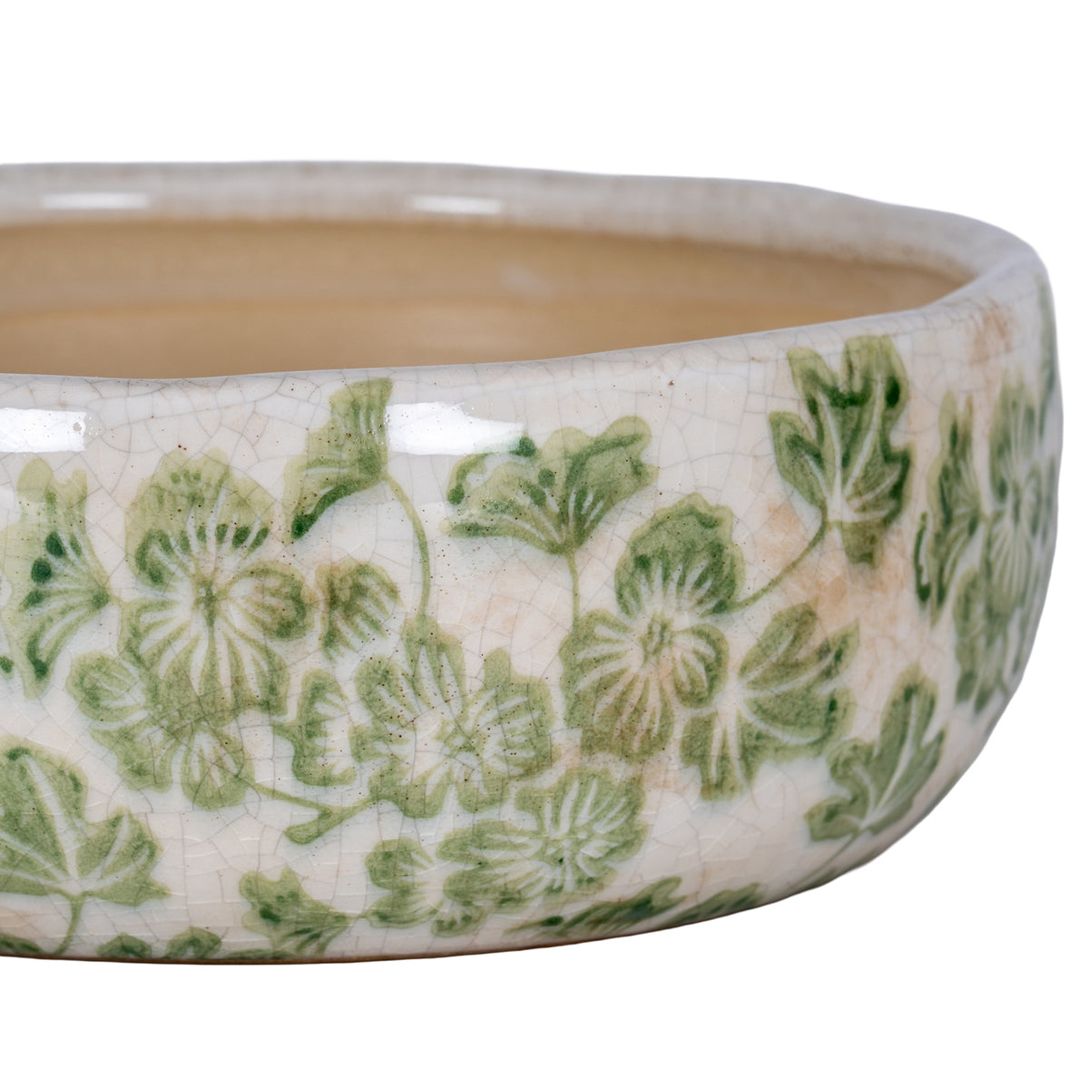 Large Green Clover Ceramic Bowl Pot - WHITE