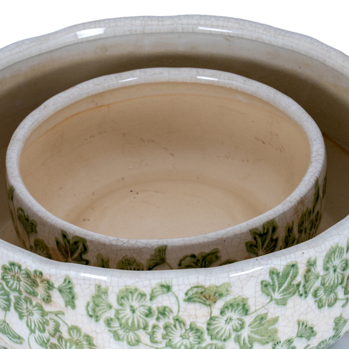 Large Green Clover Ceramic Bowl Pot - WHITE
