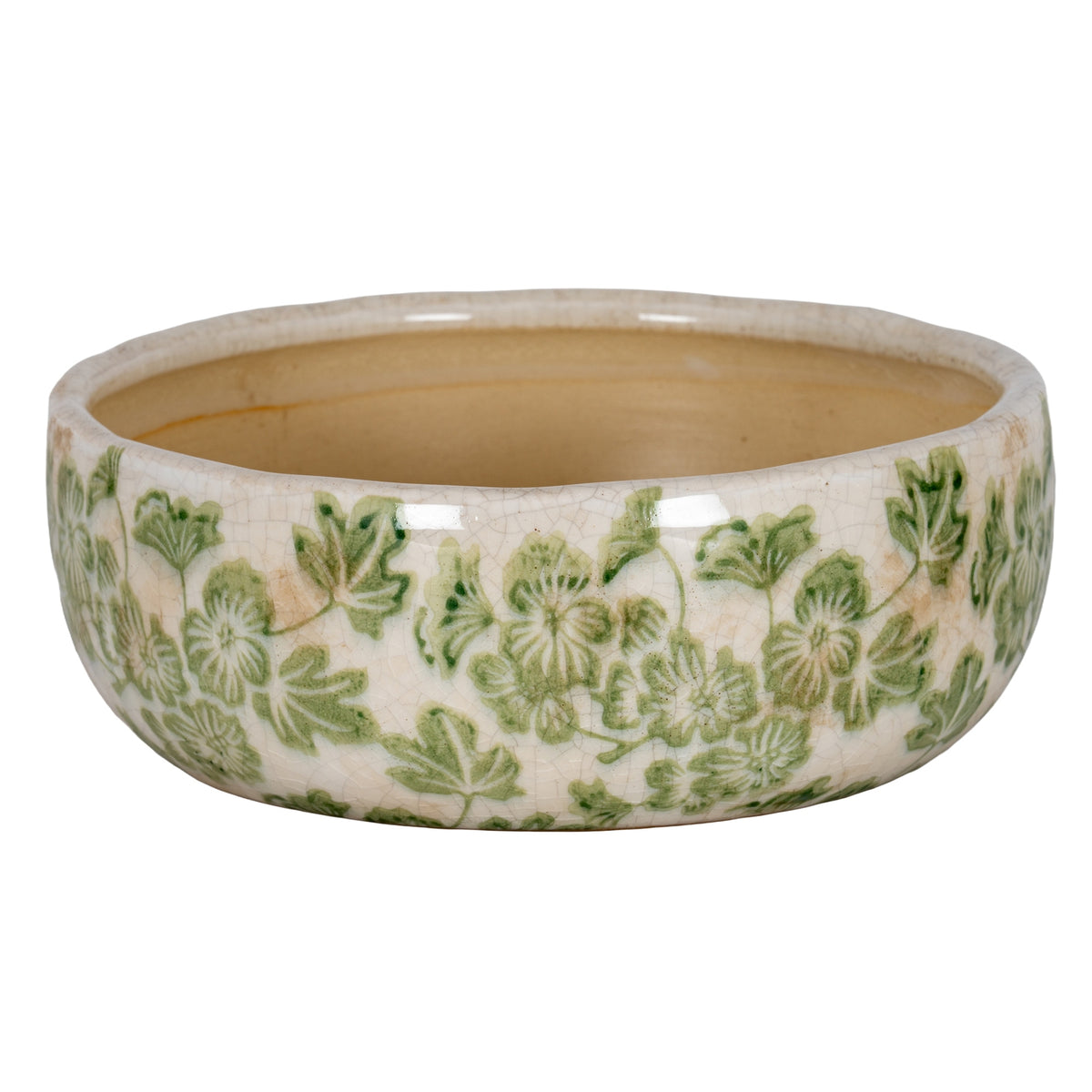 Large Green Clover Ceramic Bowl Pot - WHITE