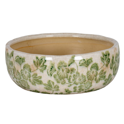 Large Green Clover Ceramic Bowl Pot - WHITE