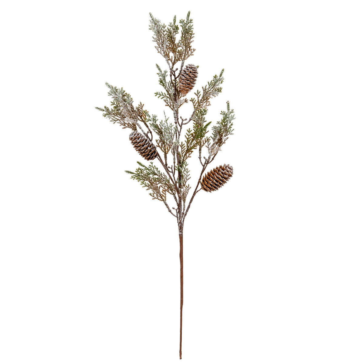 Medium Frosted Cypress Fir Branch Spray With Pinecones - GREEN