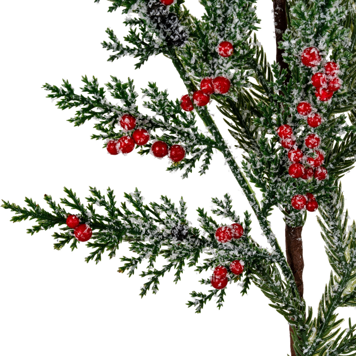 Frosted Pine Branch Spray With Winter Berries - GREEN
