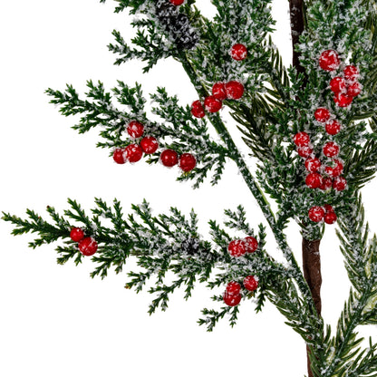 Frosted Pine Branch Spray With Winter Berries - GREEN