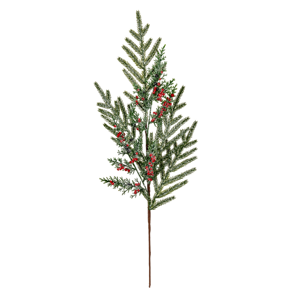 Frosted Pine Branch Spray With Winter Berries - GREEN