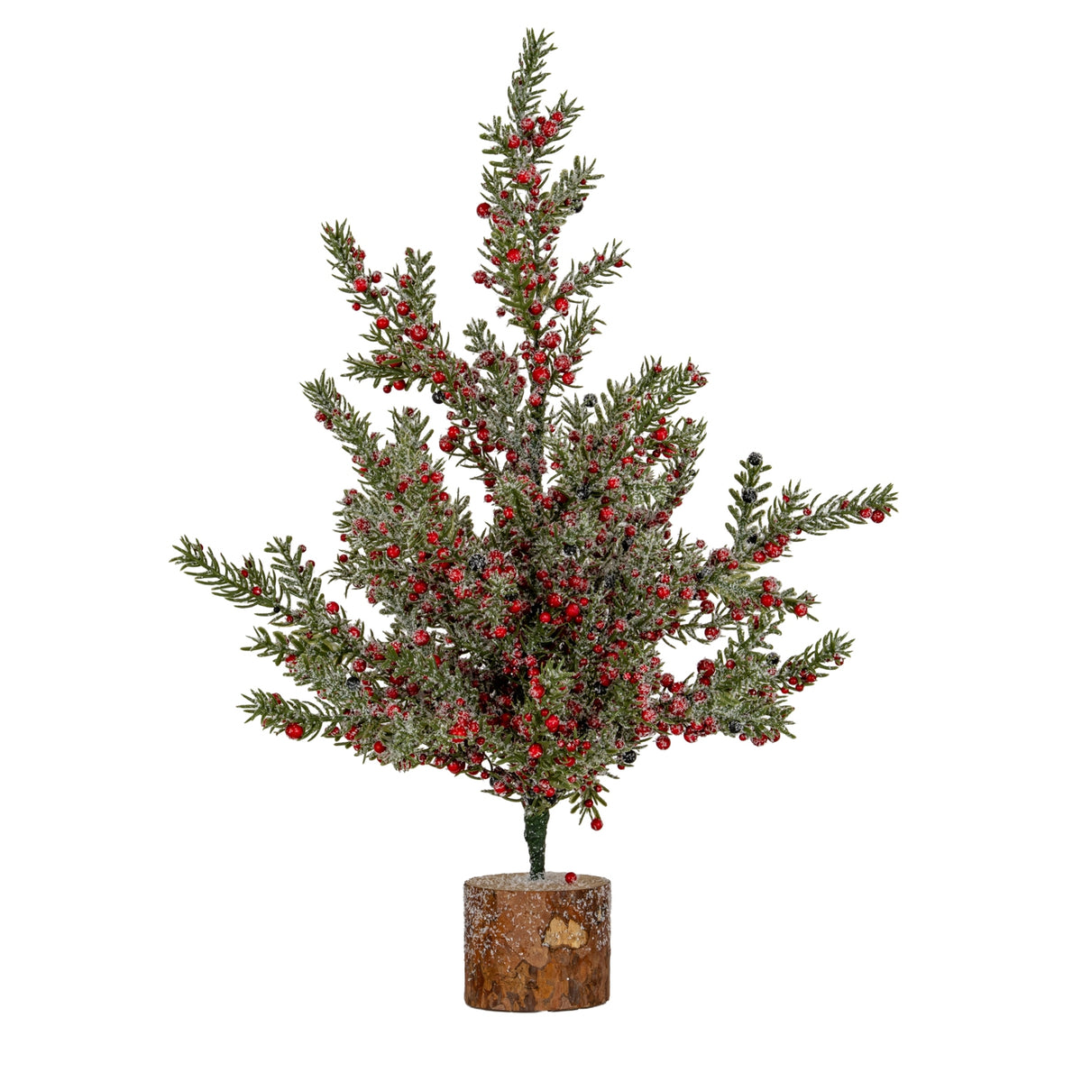 Large Frosted Winter Berry Tree On Wooden Block - GREEN