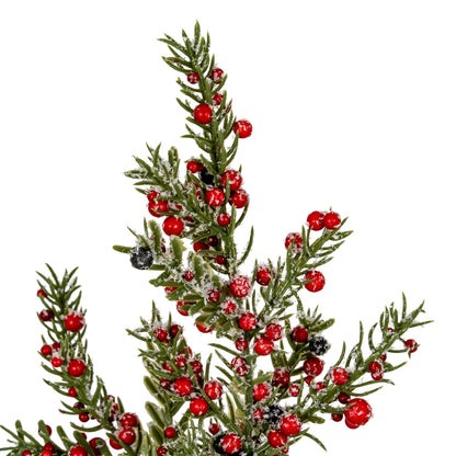 Medium Frosted Winter Berry Tree On Wooden Block - GREEN
