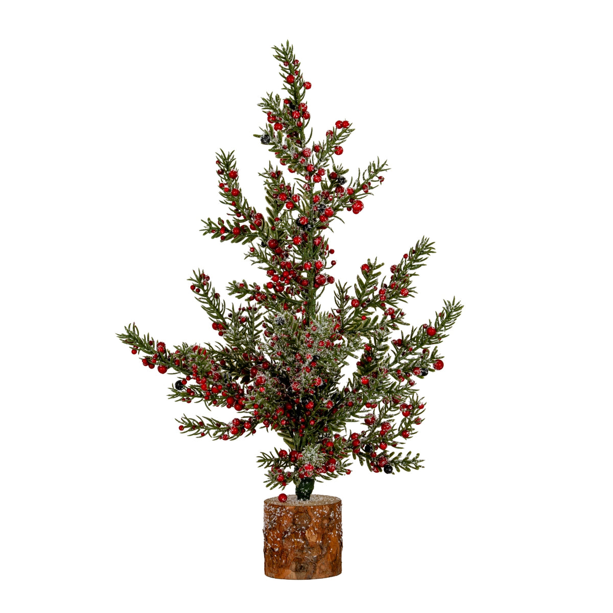 Medium Frosted Winter Berry Tree On Wooden Block - GREEN