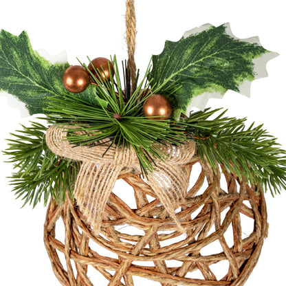 Natural Rattan Bell Decoration With Branches And Ribbon - BROWN