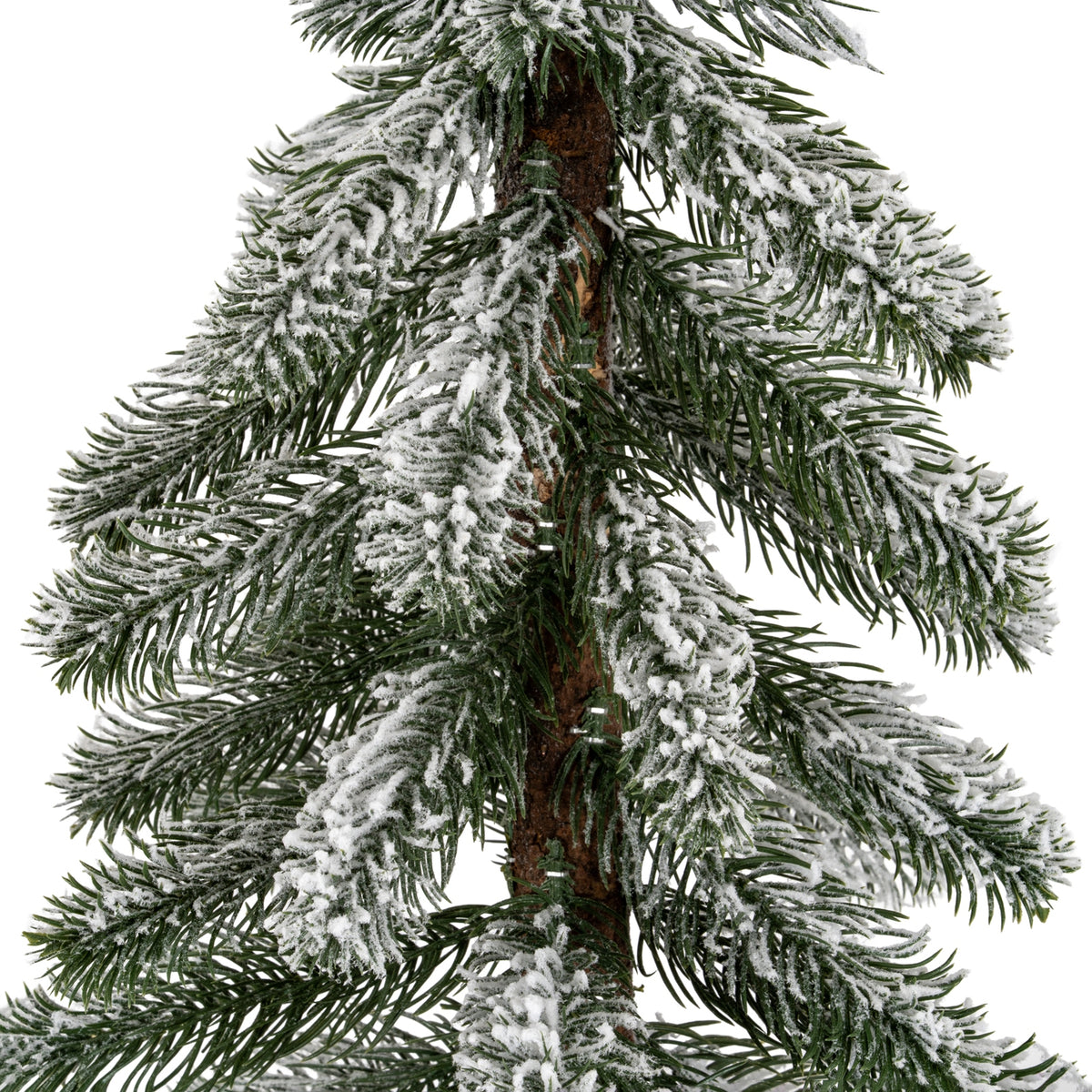 Medium Snowy Pine Tree On Wooden Stand - GREEN