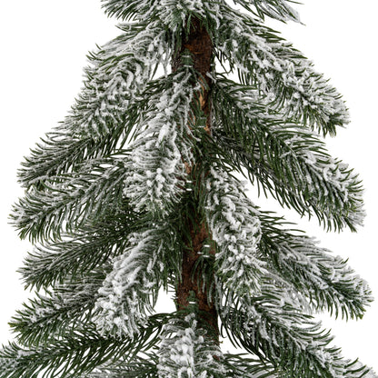 Medium Snowy Pine Tree On Wooden Stand - GREEN