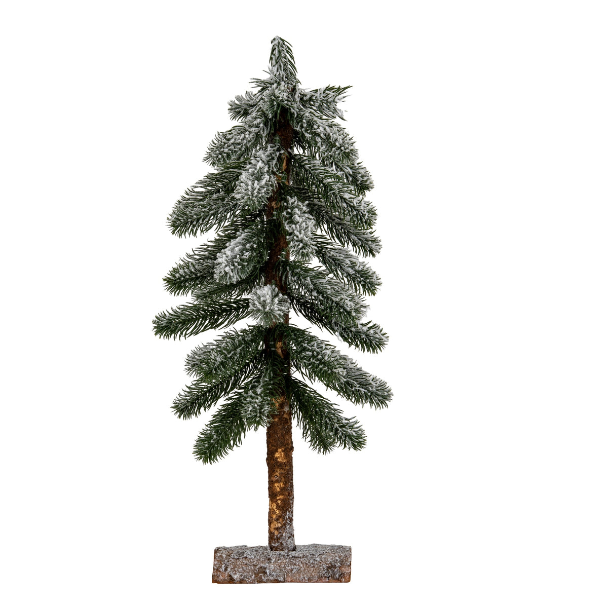 Medium Snowy Pine Tree On Wooden Stand - GREEN