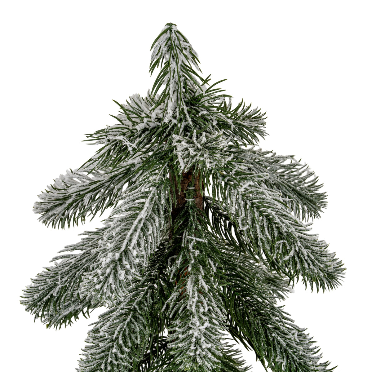 Small Snowy Pine Tree On Wooden Stand - GREEN