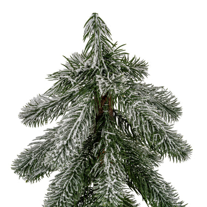 Small Snowy Pine Tree On Wooden Stand - GREEN