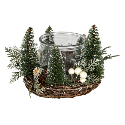 Medium Brush Tree Candle Wreath With Berries And Pinecones - GREEN