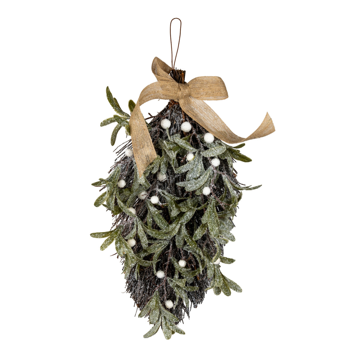Frosted Mistletoe And Pine Swag With Ribbon - GREEN