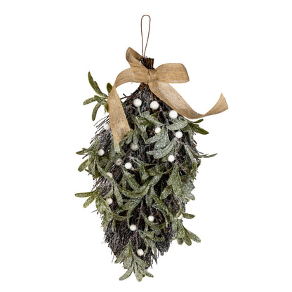 Frosted Mistletoe And Pine Swag With Ribbon - GREEN