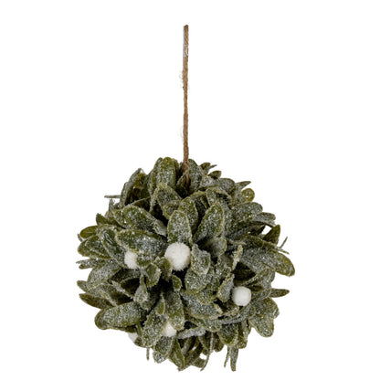 Frosted Mistletoe Ball Decoration - GREEN