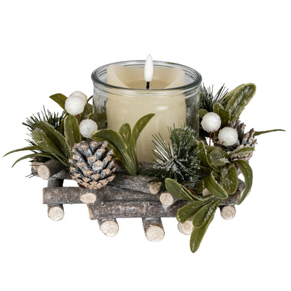 Frosted Mistletoe And Pine Candle Wreath - GREEN