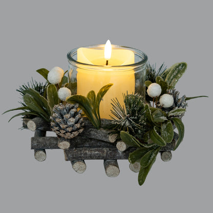 Frosted Mistletoe And Pine Candle Wreath - GREEN