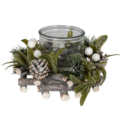 Frosted Mistletoe And Pine Candle Wreath - GREEN