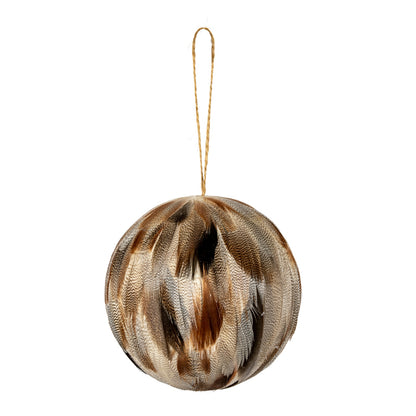 Large Fawn Feathered Bauble - BROWN
