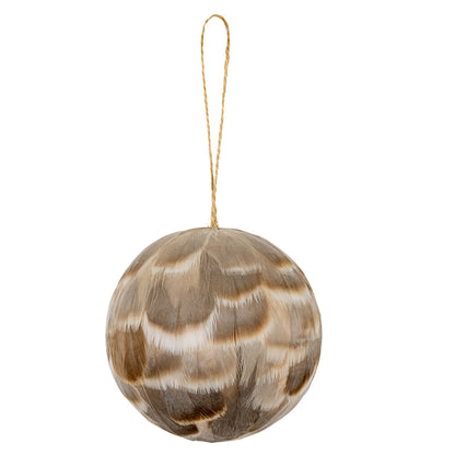 Medium Fawn Feathered Bauble - BROWN