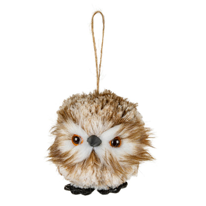 Feather Winter Owl Decoration - BROWN