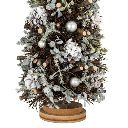 Large Frosted Forest Tree With Pinecones And Pearls - BROWN