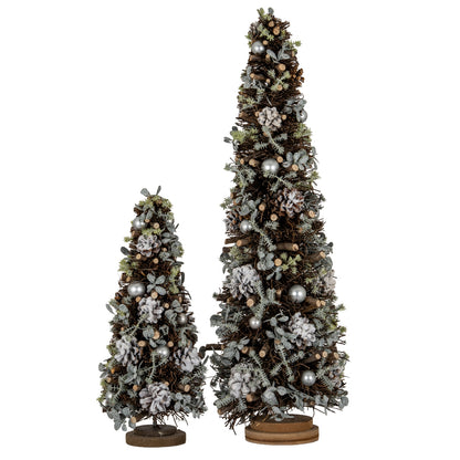 Large Frosted Forest Tree With Pinecones And Pearls - BROWN
